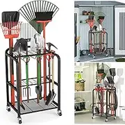 Trieez Garden Tool Organizer for Garage, Yard Tool Organizer Garage w/Wheels for Garage Organization and Storage - Sturdy Yard Tool Holder, Garage Tool Rack, for Garage, Shed, Outdoor, Tool Stand