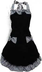 Bowknot Plaid Bib Apron Womens Apron with Pocket Lovely Ladies Flirty Vintage Aprons for Mothers Day Gift Home Cooking Aprons