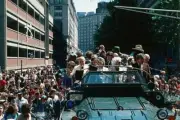 The Boston Celtics wave to the crowd during the 1981 NBA Champions- Old Photo 5