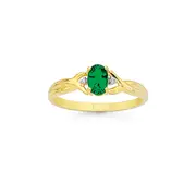 9ct Gold Created Emerald & Diamond Ring in Green