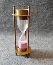 Vintage Double Maritime Brass Compass W/ Pink Sand Timer Hourglass, 5.5" tall