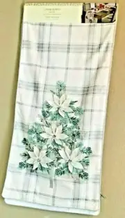 CYNTHIA ROWLEY TABLE RUNNER (1) POINSETTIAS GREEN GRAY PLAID 16 X 72 NWT