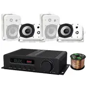 Pyle PFA540BT 5-Channel Bluetooth/FM Amp Receiver, 4x 5.25" 400W White Speakers