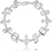 [HEYONA] Women Jewelry 925 Silver Sterling Bracelet Fashion Cuff Bangle Chain Bracelets,Adjustable Bracelet Music Symbol Pendant Silver Bangle for Unisex Women Girl Anniversary Birthday Gift (Color : Silver)