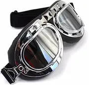 TDR Retro Vintage Motorcycle Goggles - Windproof, Safety Aviator Pilot Eyewear for Motocross & Cruising, Adjustable UV Protection, Anti-Fog, Fits Adults and Teens (Silver)