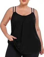 [FOREYOND] Women's Plus Size Workout Tank Tops with Built in Bra Sleeveless Yoga Tops Loose Fit Athletic Shirts Clothing