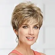 Women's Short Wig, Spirited Pixie Wig with Richly Texturized, Piecey Layers and Wispy, Side-Swept Bangs (Brown)