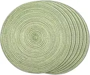 FunWheat Round Braided Placemats Set of 6 Place mats for Dining Tables Woven Heat Resistant Table Mats 15 inch (Light Green)