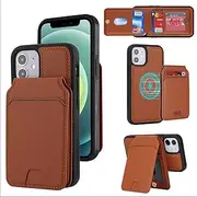 FROLAN for iPhone 12 Mini MagSafe Case Wireless Charging with Wallet Detachable Card Holder Premium PU Leather Magnetic Stand Kickstand Protective Phone Cover for iPhone 12 Mini 5.4" Brown