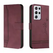 Closure Case with Flip Wallet Stand Function Cover for Samsung Galaxy S21 Ultra - Red
