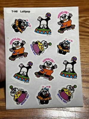 VTG Trend Silly Panda Scratch N’ Sniff Stickers Lollipop Smell 90s T-148 HTF