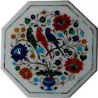 13" white Marble Coffee Table Top Stone pair bird Inlay lapis wall panel