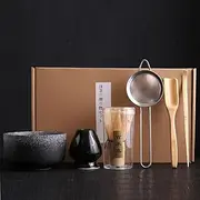 6PCS Matcha Whisk Set -Unique Japanese Matcha Set, Great Matcha Bowl and Bamboo Matcha Whisk, Scoop, Spoon, Sifter, Whisk Holder, Perfect Matcha Kit for Matcha Tea Ceremony, Yao Bian, Powder Black
