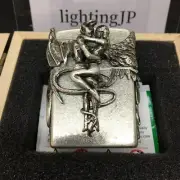Zippo Angel Devil Wing Metal 5 Sided Etching Antique Silver Heavy Lighter Japan