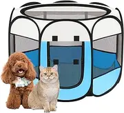 Dog Cat Playpen, Puppy Pet Playpen Indoor for Small Dogs Tent Crates Cage Outdoor, Portable Pop Up Dog Kennel Playpen Cat Tent for Dogs/Cats/Rabbits, Removable Zipper Top, Blue