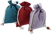 SHERCHPRY 1set Linen Jewelry Container Portable Drawstring Pouch for Makeup Jewelry Storage Solid Color Design for Organizing Items 3pcs
