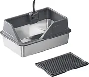 Dickly Cat Litter Tray with High Sided and Mat, Cat Litter Basin, Easy to Clean, Include Scooper, Deep Gray