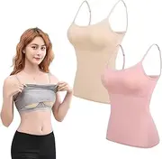 [ROCOTT] Womens Tank Tops Bra, Adjustable Strap Camisole with Built in Bra for Girl (Color : Pink+Beige, Size : Large)
