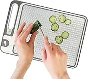 Chopping Board,Non-Stick Chopping Board Stainless Steel - Double Sided Food Grade Kitchen Supplies with Sharpener Grater for Fruit Vegetable Meat