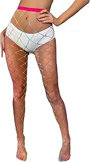 [JDFHFGB] 1 Pcs Colorful Sexy Fishnet Stockings,Thigh High Stockings Large Mesh Rainbow Pantyhose, Thigh High Waist Fishnet Stockings Sexy Hollow Thigh High Tube Socks,Ladies Girls Stockings