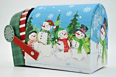 Greenbrier Co. Christmas LET IT SNOW Snowmen blue Mailbox Hard Cardboard 4 sizes