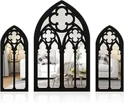 Abizarch 3Pcs Gothic Mirrors Wall Decor Arched Decorative Mirror Wall Mounted Goth Room Decor Vintage Cathedral Window Mirror Indoor Accent Mirror Wood Framed Entry Mirror for Living Room Bathroom Bed