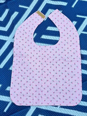 Handmade Adult Special Needs bib quilted Floral pink gingham plaid flowers