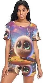 [RPLIFE] 3d Animation Small Round Creature Pajama Set for Women, Women Matching Pajama Set Shorts, 3d Animation Small Round Creature, XX-Large