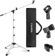 Microphone Stand Tripod Boom Arm Floor Mic Stand with Carrying Bag and 2 Mic Cli