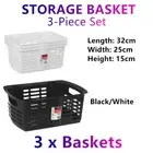 3x Plastic Storage Baskets Bin Laundry Hamper Set Container Organiser Tray Med