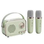 P33 Retro Karaoke Machine with 2 Wireless Microphones Portable Small Karaoke Set Toys for Kids and Adults-Green