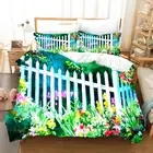 Flower Garden Fence Oil Painting Duver /doona Cover Double Queen Bedding Set