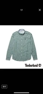 在飛比找Yahoo!奇摩拍賣優惠-Timberland 男款雨林綠刺繡細格紋長袖襯衫SIZE 