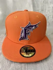 New Era Florida Marlins World Series Patch Orange Purple UV 59Fifty Hat 7 3/8