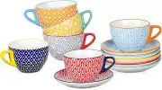 Ceramic 8 Oz Cappuccino Cup Set with Saucers, Espresso Coffee Cups, Latte Macchi