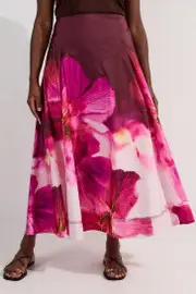 Plus Size Placed Floral Taffeta Woven Maxi Skirt
