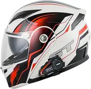 Bluetooth Motorcycle Helmet, ECE Approved Motorcycle Flip-Up Helmet Full Face Helmet Modular Helmet with Double Visor, Full Face Helmet for Adults Men Women