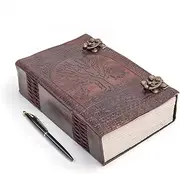 TUZECH 600 Pages Handmade Large Leather Journal Diary Embossed Tree of Life Book Of Shadows Notebook Writing Seven Chakra Grimoire Sketchbook 7 x 10 Leather Bound (Brown)