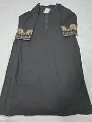 Mesmerical Mens Cotton Pajama Kurta With Gold Metallic Elephants On Sleeves.