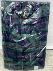 NIP Bill Blass Vintage Mens Robe Medium Green Blue Plaid Bathrobe