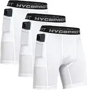 [HYCOPROT] HYCOPRT Pack Men's Compression Shorts, Quick-Drying Baselayer Underwear, Short Running Underwear, Breathable Tights with Pockets, Functional Underwear, Football Cycling Shorts, White (Pack of 3), XXL