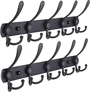 Dseap Coat Rack Wall Mounted - 5 Tri Hooks, Heavy Duty, Stainless Steel, Metal Coat Hook Rail for Coat Hat Towel Purse Robes Mudroom Bathroom Entryway (Black, 2 Packs)