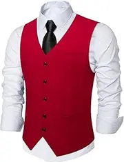 [DiBanGu] Men's Suit Vest Formal Wedding Slim Fit Single-Breasted Sleeveless V-Neck 2 Pockets Solid Dress Waistcoat Prom Tuxedo