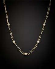 14K Italian Gold 5-6mm Pearl Paperclip Chain Necklace