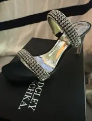 Badgley Mischka Sade Black Jeweled Double Band Heels 9
