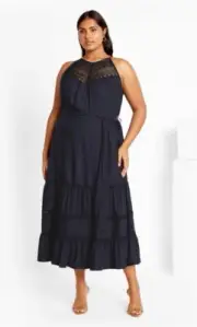 City Chic Ladies Alessia Crochet Midi Dress size 16 Small Colour Navy