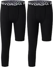 [DEVOROPA] Youth Boys One Leg Compression Pants for Basketball 3/4 Leggings Sports Tights Kids Athletic Soccer Base Layer
