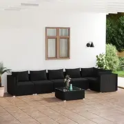 7 Piece Garden Lounge Set with Cushions Poly Rattan Black Patio Bar Sets