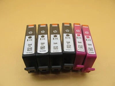 HP 564 Black Ink Cartridges Set of 4 Sealed No Box Exp. 2018 + 2 Magenta