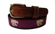 K State Kansas State University Woven Leather Canvas Collegiate Belt SIze 32